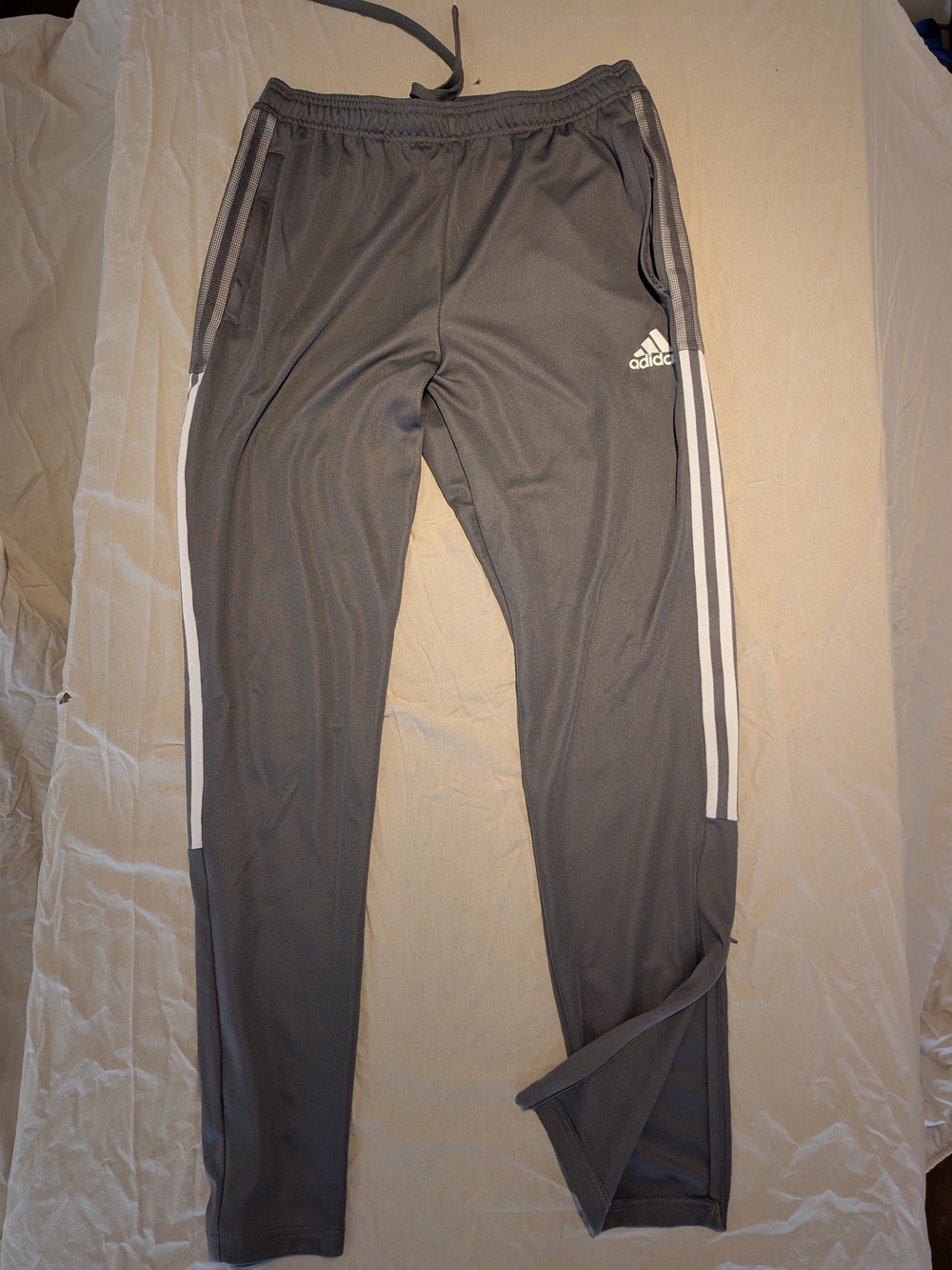 Adidas Gray Track Pants with White Stripes